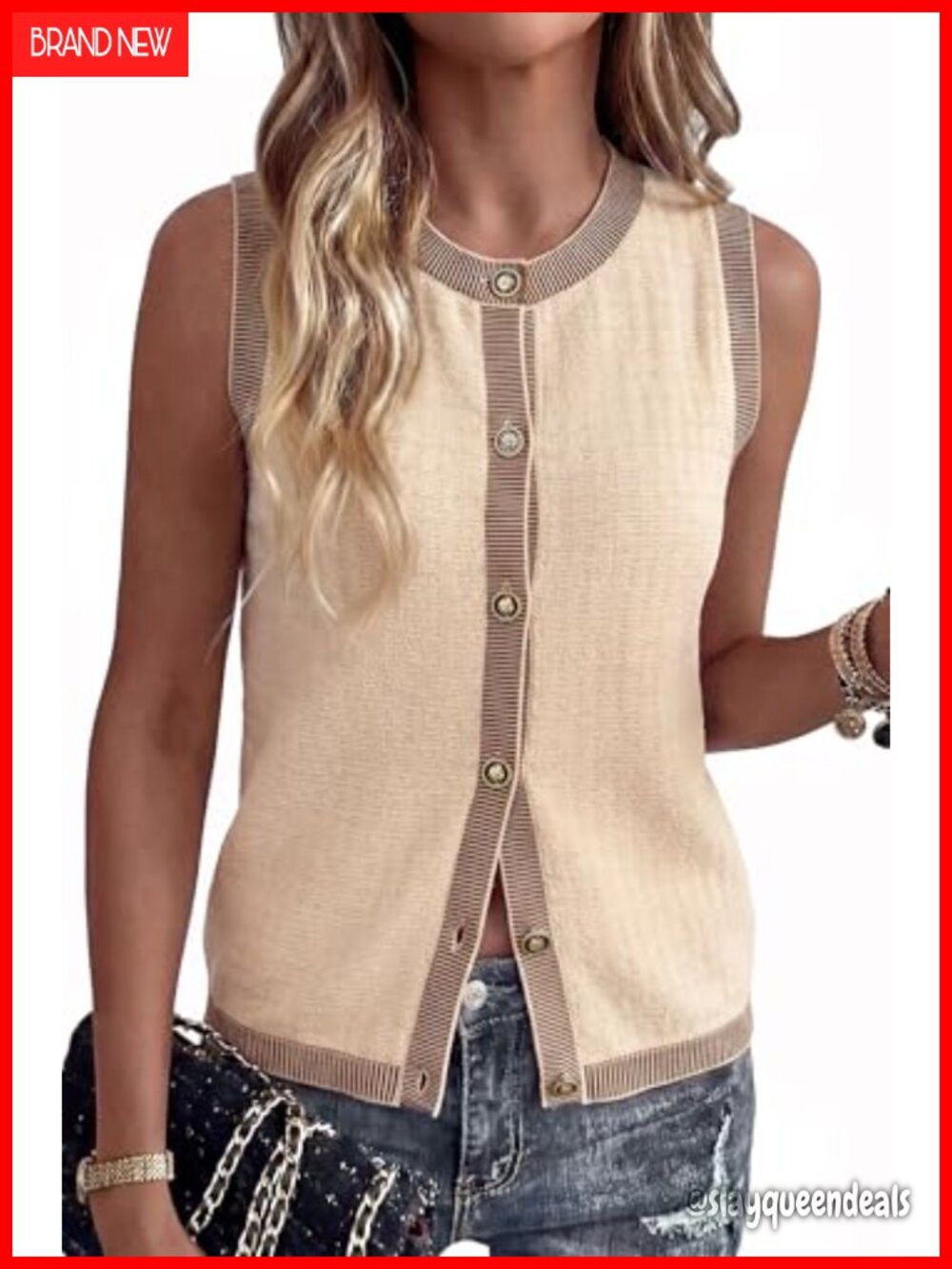100% Cotton Crewneck Button Front Sweater Vest